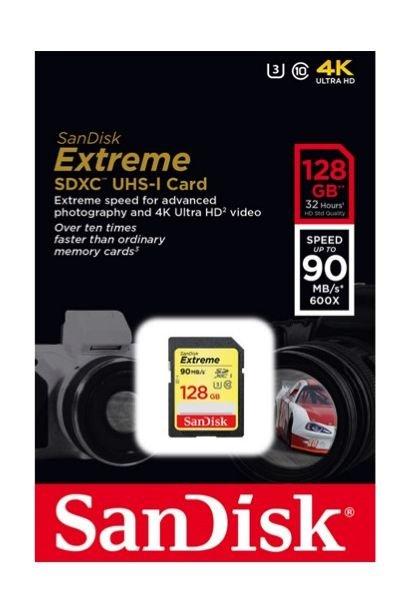 Sandisk 128GB UHS-I V30 SDXC 90MB/S Extreme Memory Card