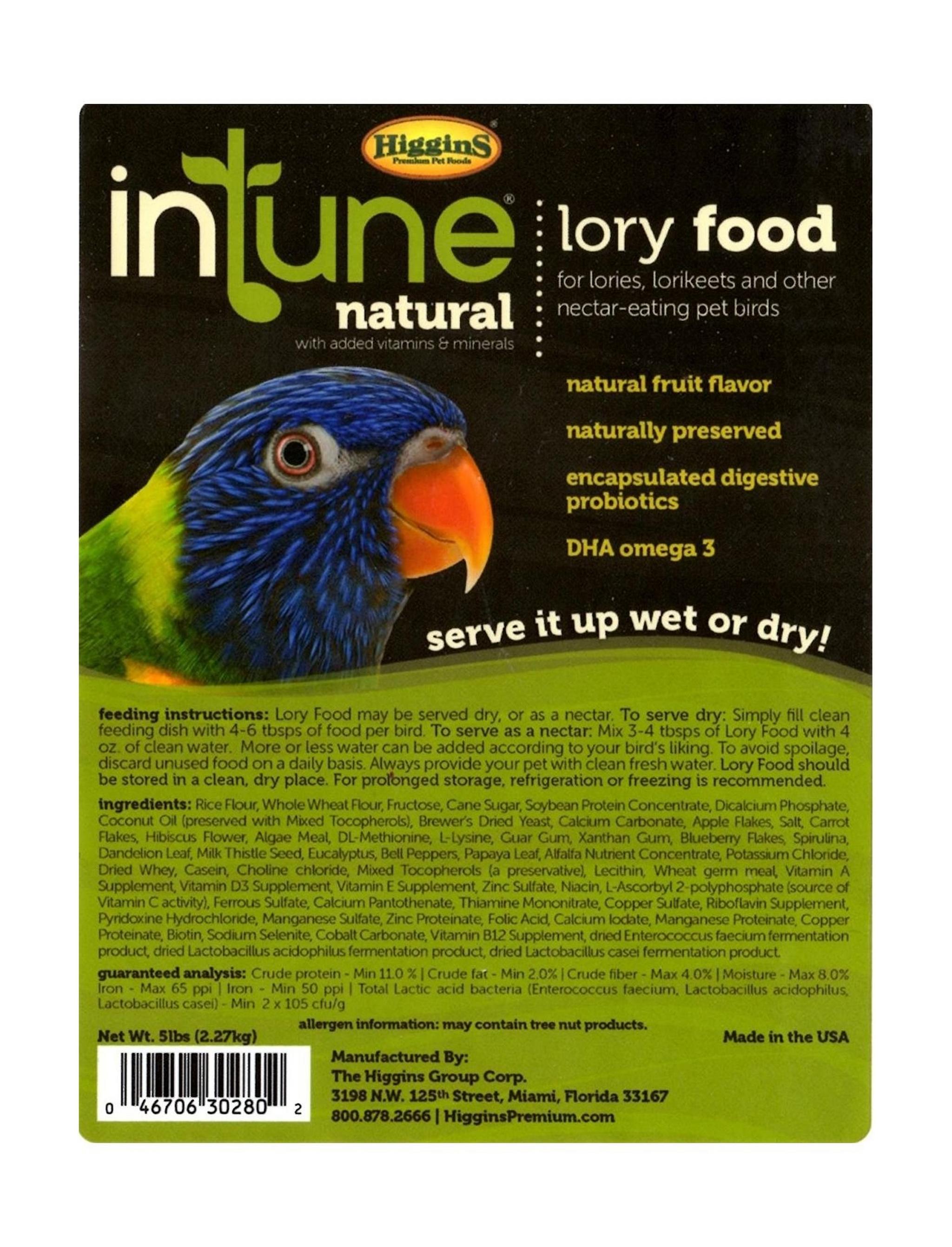 Higgins Intune Lory Natural Bird Food - 5 lbs