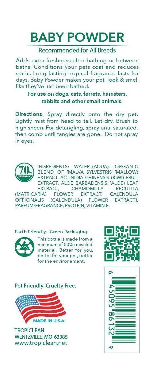 TropiClean Natural Baby Powder Pet Cologne 237ml