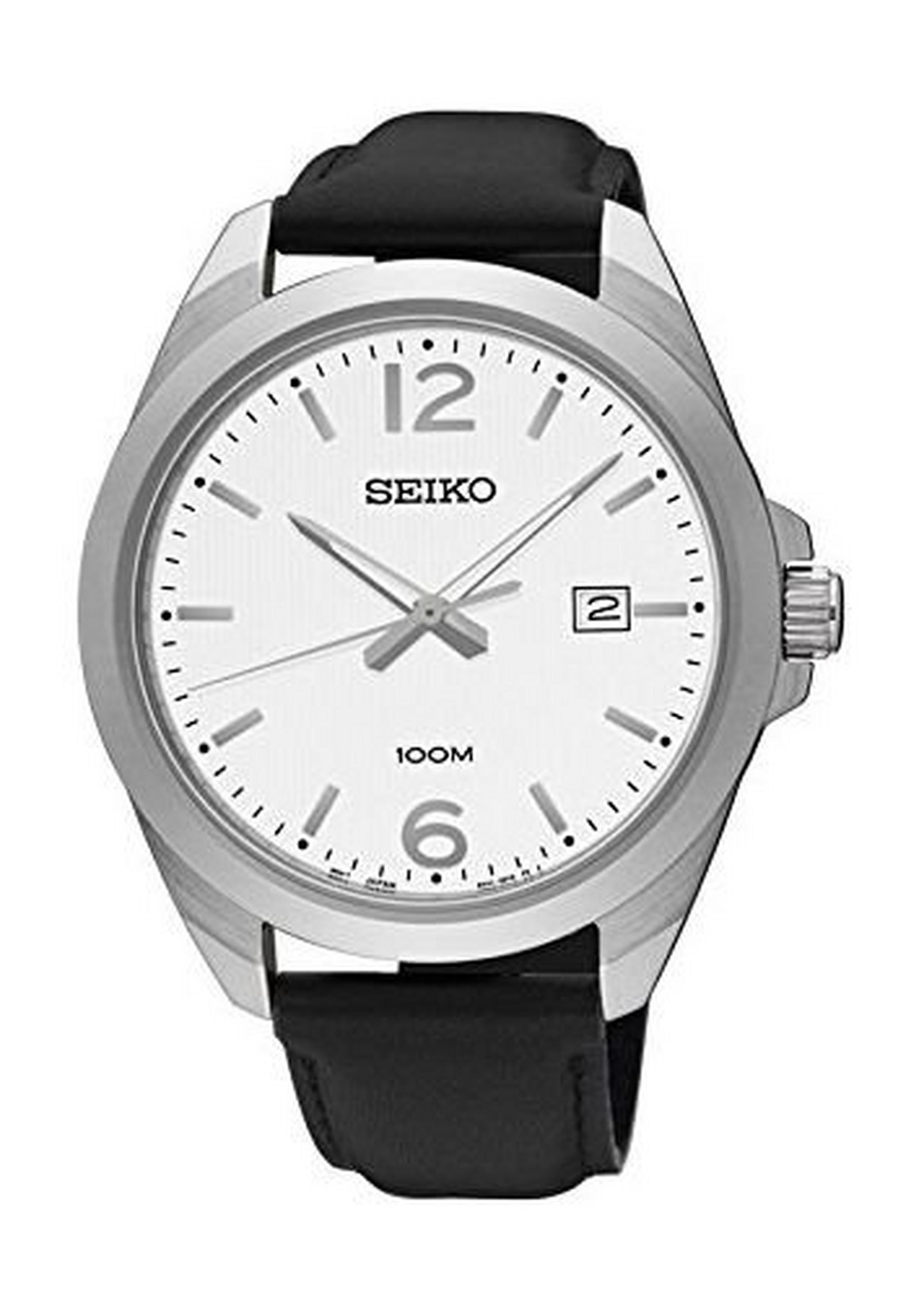 Seiko UR213P Gents Quartz Analog Watch – Leather Strap – Black