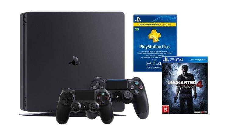 Sony Playstation 4 Slim 1TB Console + 2 Controllers + Uncharted 4: A Thief's End - Standard Edition + PSN Card