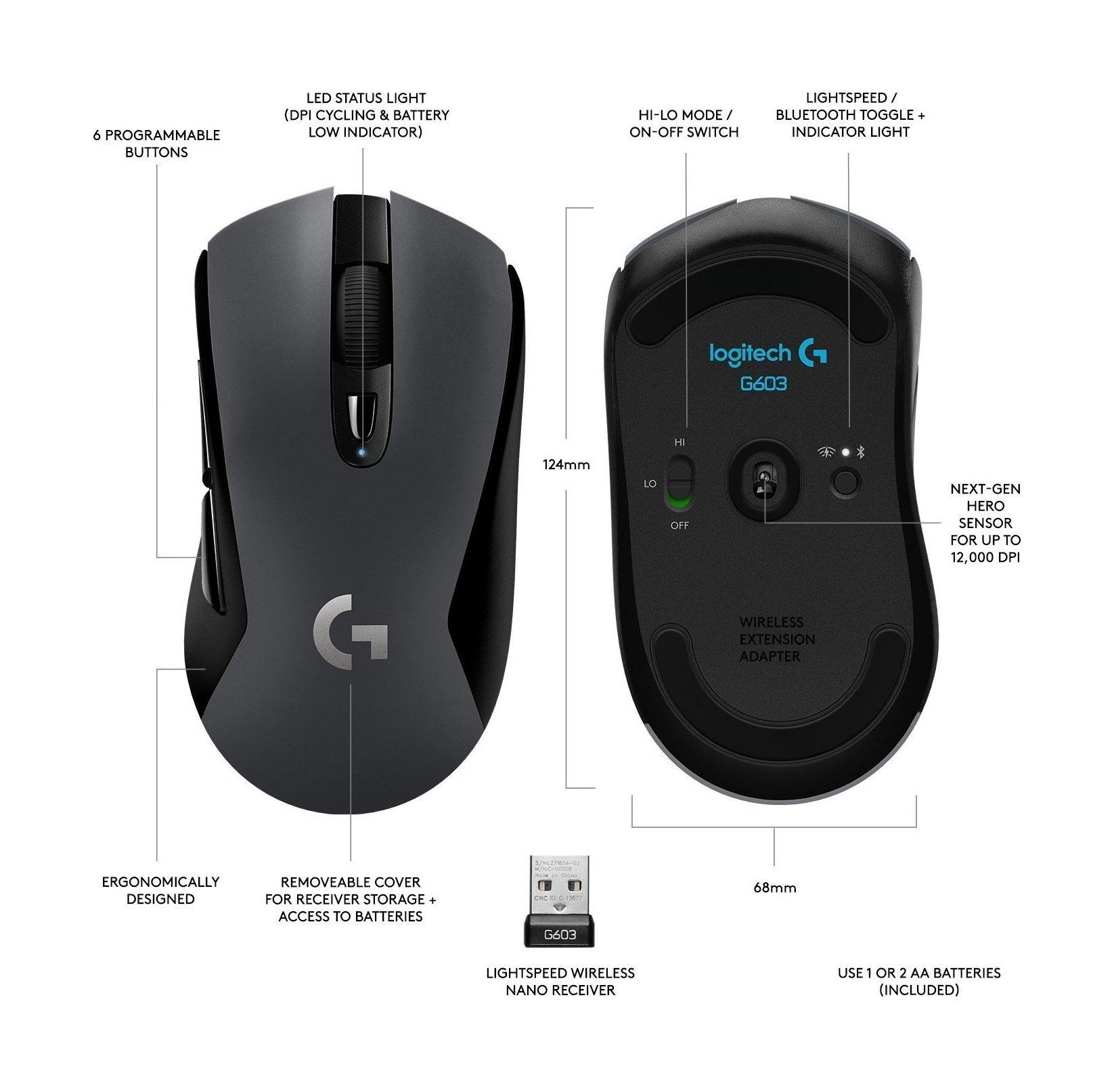 Logitech G603 LIGHTSPEED Wireless Gaming Mouse - Black