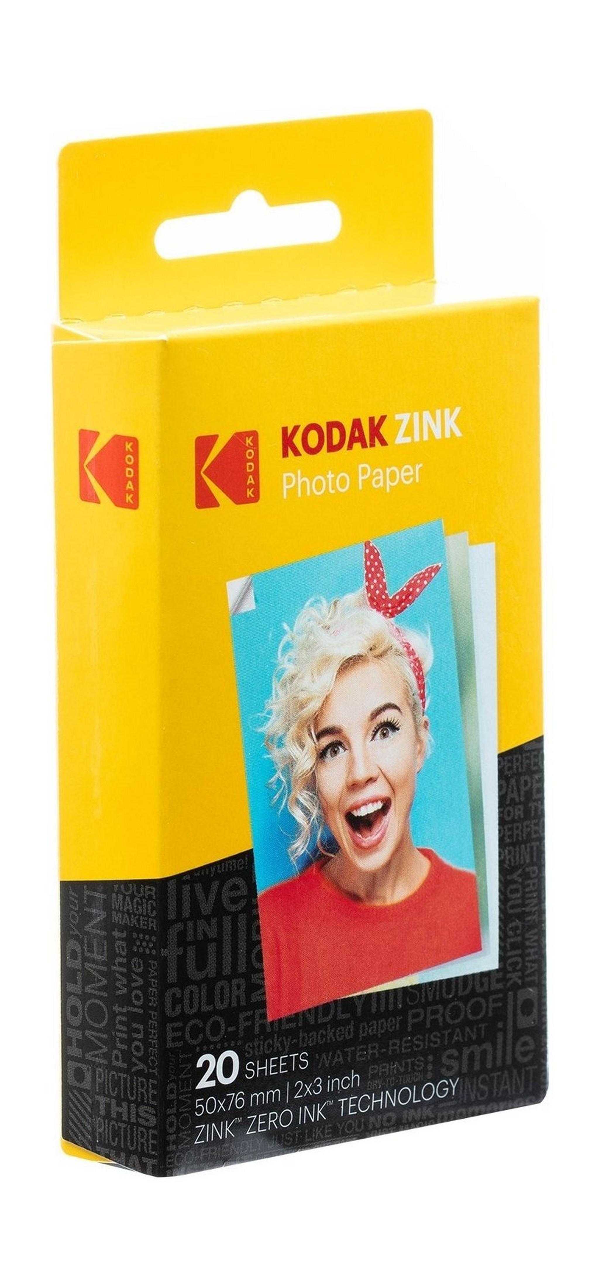 Kodak 2x3 inch Sticky-Backed ZINK Photo Paper - 20 Sheets