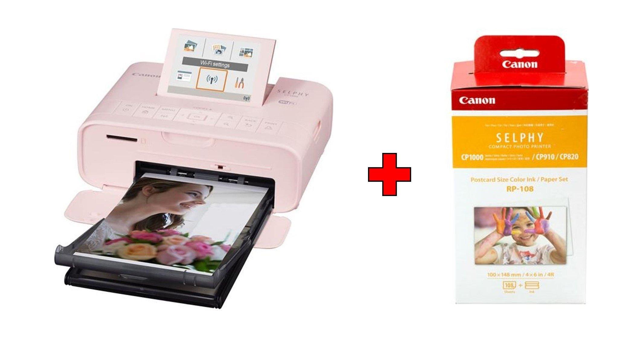 Canon SELPHY CP1300 Compact Photo Printer Pink + Canon RP108 High