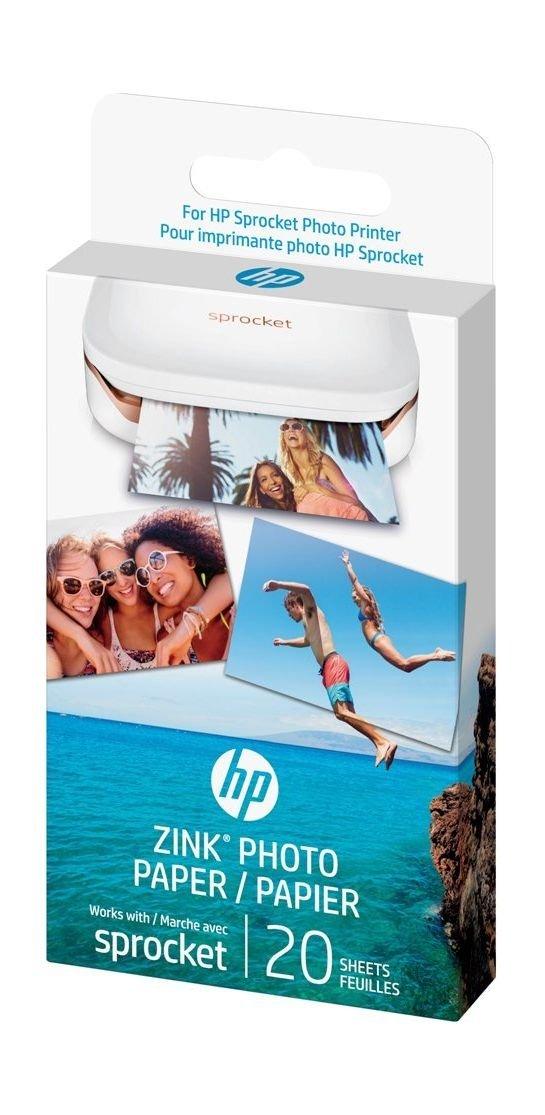 HP Sprocket Plus Portable Photo Printer (2FR85A) - White  + Hewlett Packard Sticky-backed Photo Paper - 20 sheets