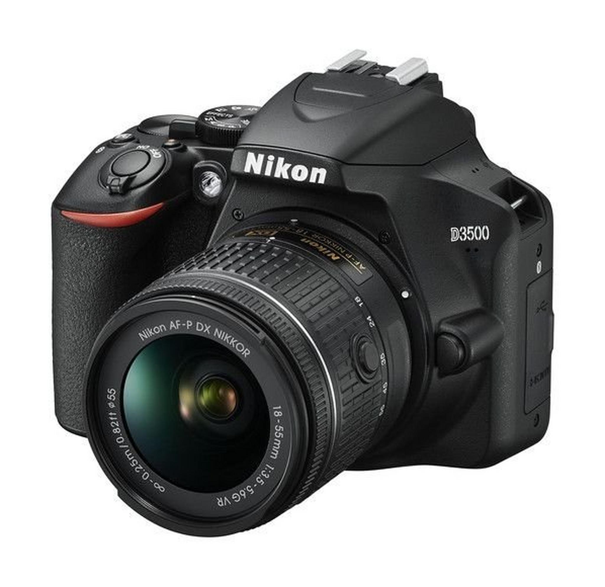 كاميرا نيكون  D3500  الرقمية بعدسة عاكسة DSLR +  عدسة 18-55 ملم - أسود