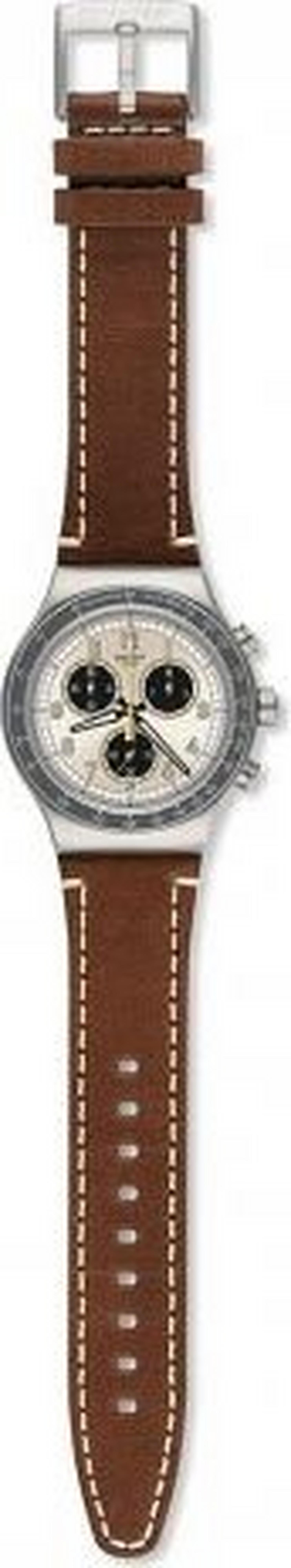 ساعة سواتش بعرض كرونوغراف وحزام من الجلد للرجال - ٤٣ ملم - بني (SWAYVS455)