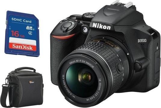 Nikon D3500 DSLR Camera With 18-55mm Lens + SanDisk Flash 16GB SDHC Memory Card + Camera Bag