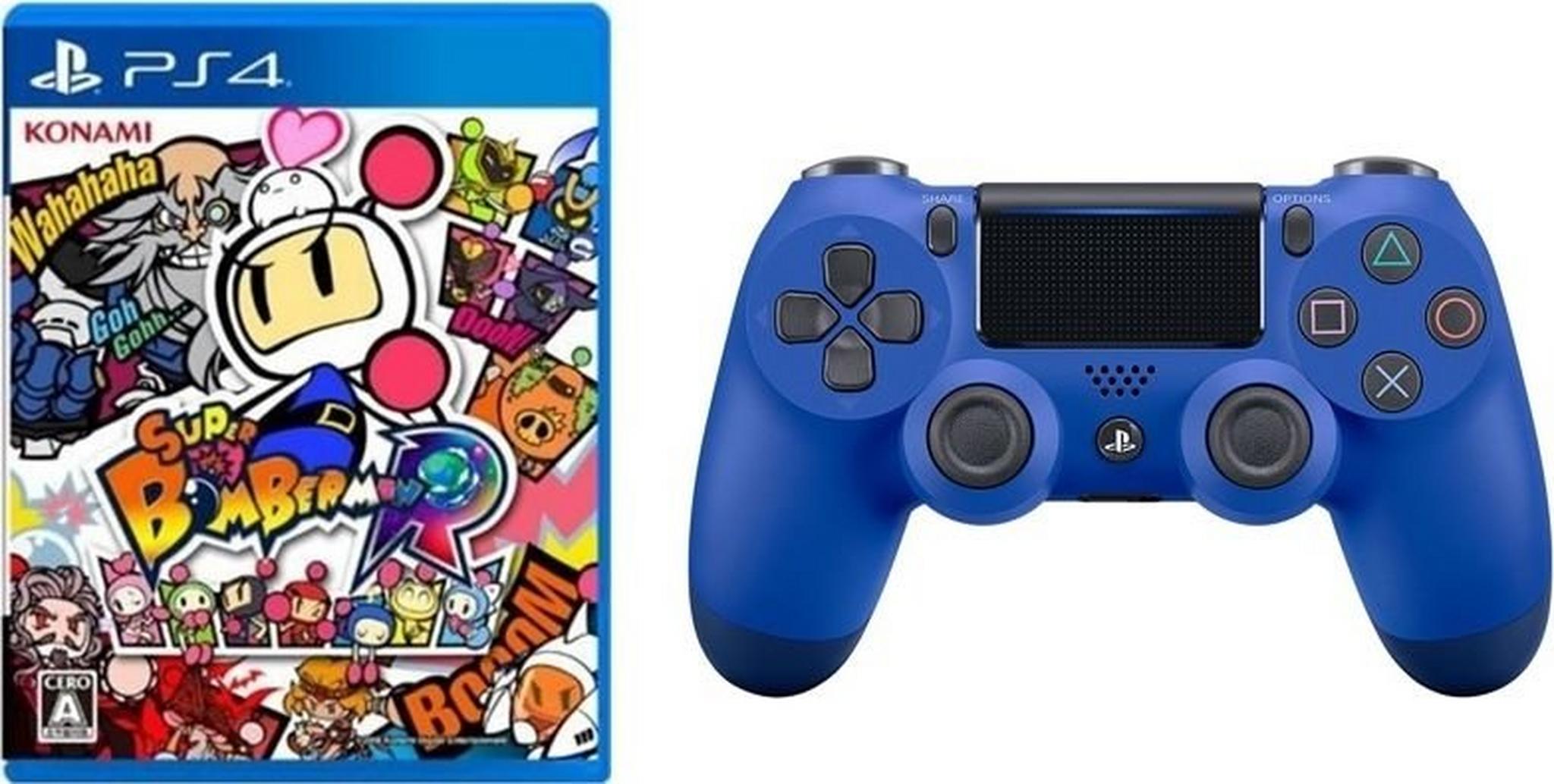 Sony PS4 Controller DualShock 4 Wireless Blue + Super Bomberman R: PlayStation 4 Game