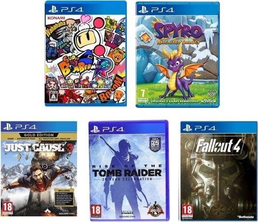 Just Cause 3 Gold Edition + Super Bomberman R + Spyro Reignited Trilogy + Rise of the Tomb Raider + Fallout 4: PlayStation 4 Game