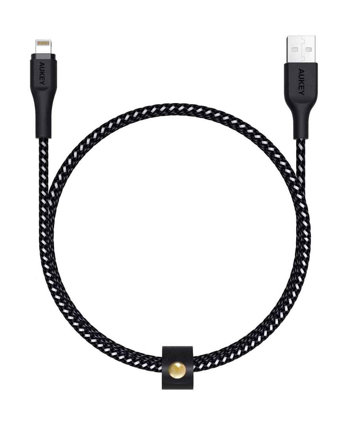 Aukey CBAL2 2Meter Braided Nylon MFI Apple Lightning Cable Black