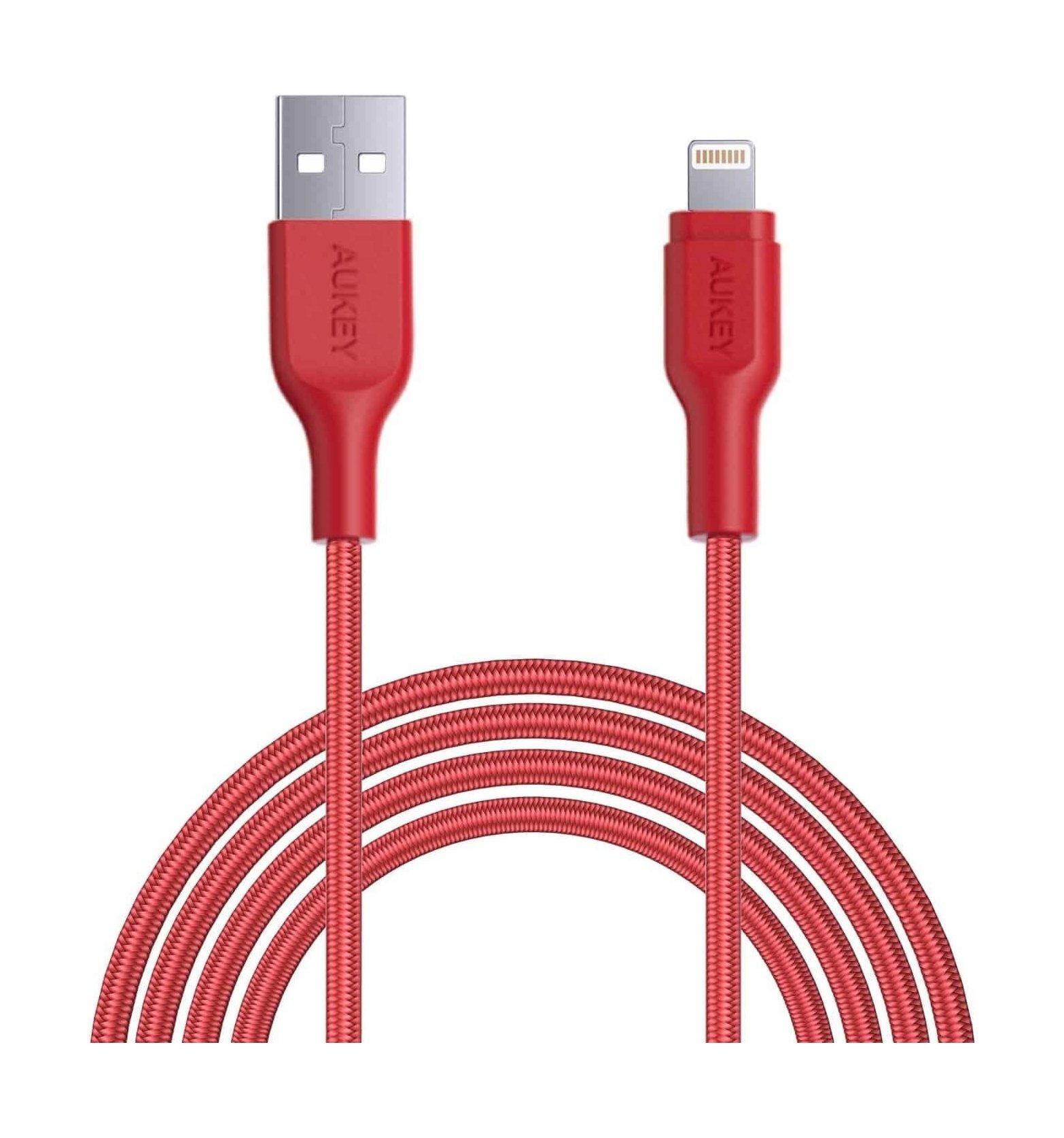 Aukey CBAL2 2Meter Braided Nylon MFI Apple Lightning Cable Red Price