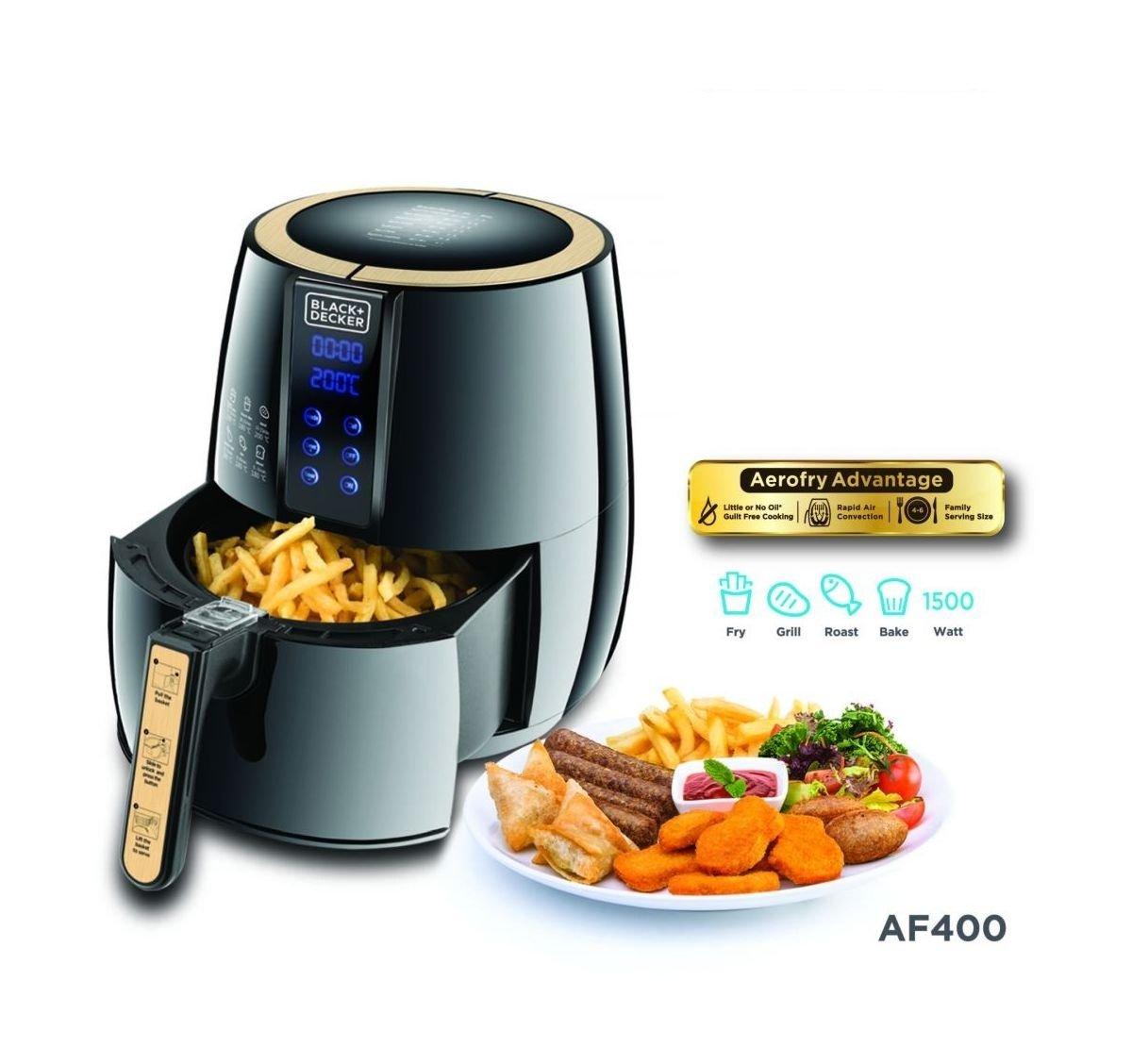 قلاية هوائية إيروفراي سعة 4 لتر و 1.2 كجم بقوة 1500 واط من بلاك آند ديكر - أسود (AF400-B5)