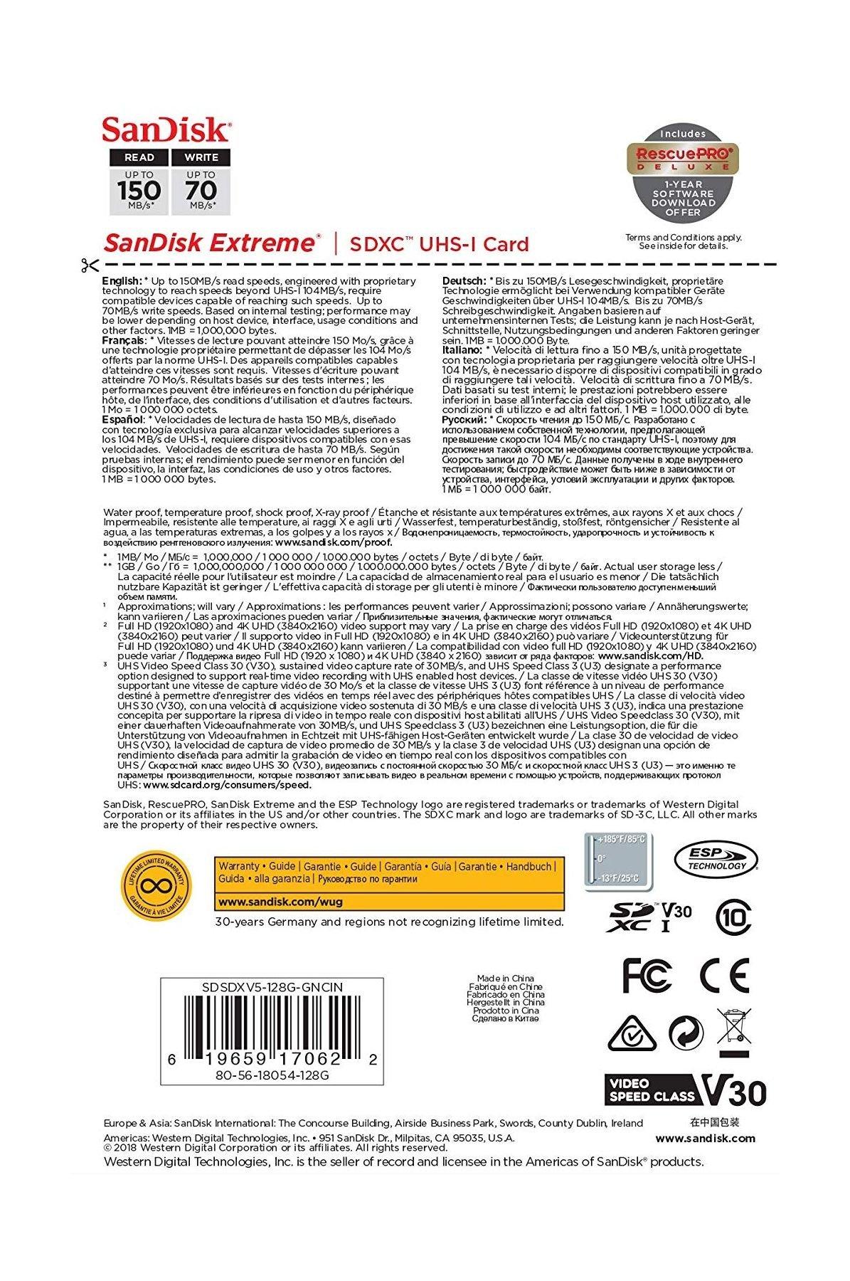 SanDisk 128GB Extreme SDXC UHS-I Memory Card