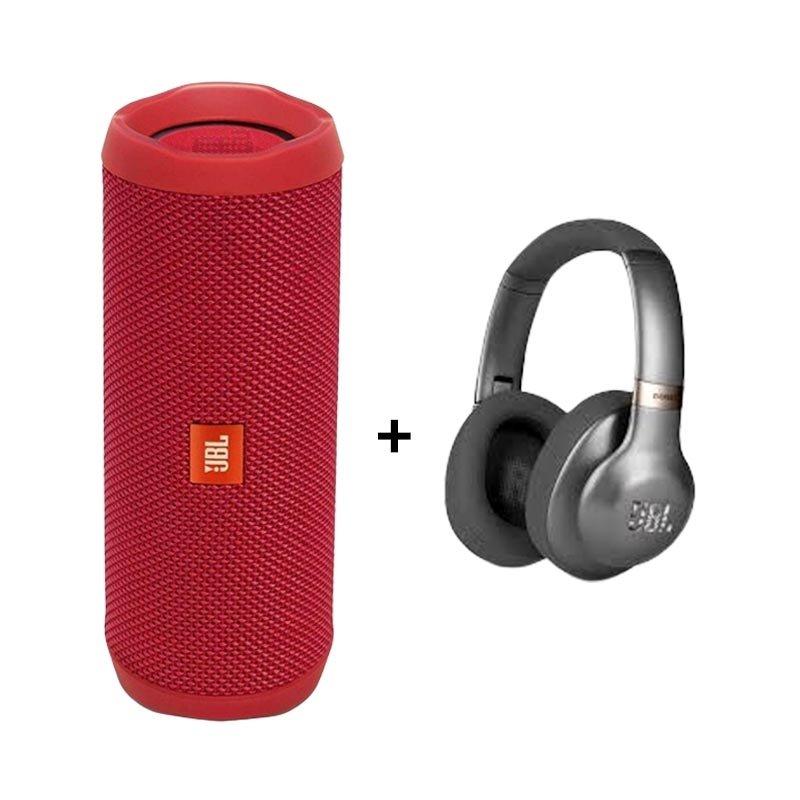 JBL Flip 4 Wireless Bluetooth Speaker Red + JBL V750 Headphone Gun