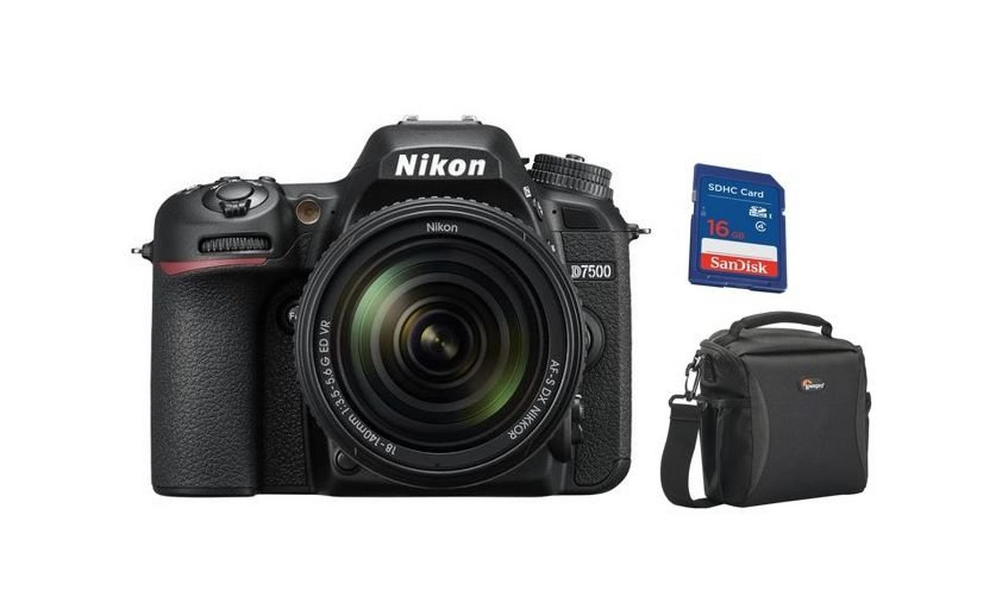 Nikon D7500 18-140MM 20.9MP DSL Camera + Memory Card + Camera Bag
