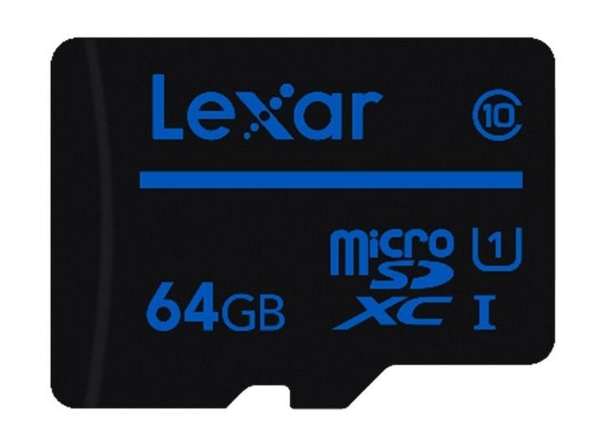 بطاقة ذاكرة ميكرو اس دي بسعة 64 جيجابايت من ليكسار كلاس 10 UHS-I U1