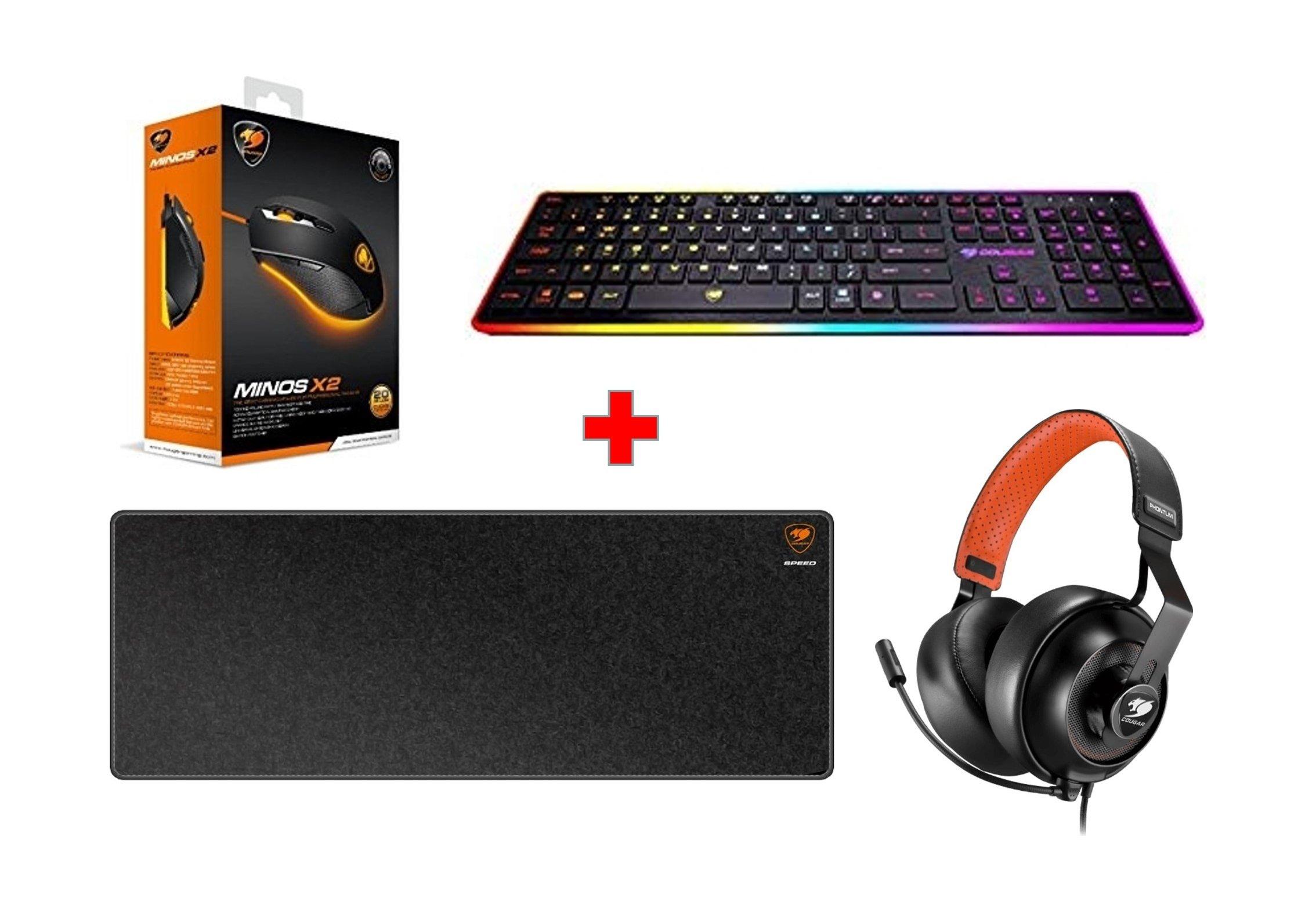 Cougar Phontum Universal Gaming Headset + Cougar Vantar Gaming Keyboard + Cougar Minos X2 Wired USB Optical Gaming Mouse + Cougar Gaming Mouse Pad X-LARGE