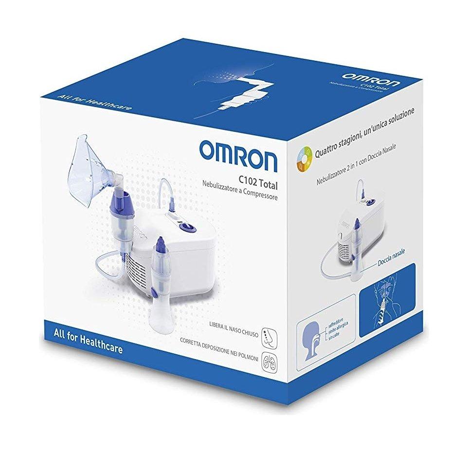 Omron C102 Total 2-in-1 Nebuliser with Nasal Shower - White