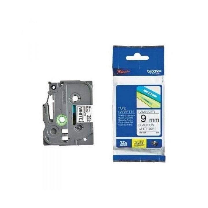 Brother 9mm Laminated Label Tape Black On White (9TZ221)