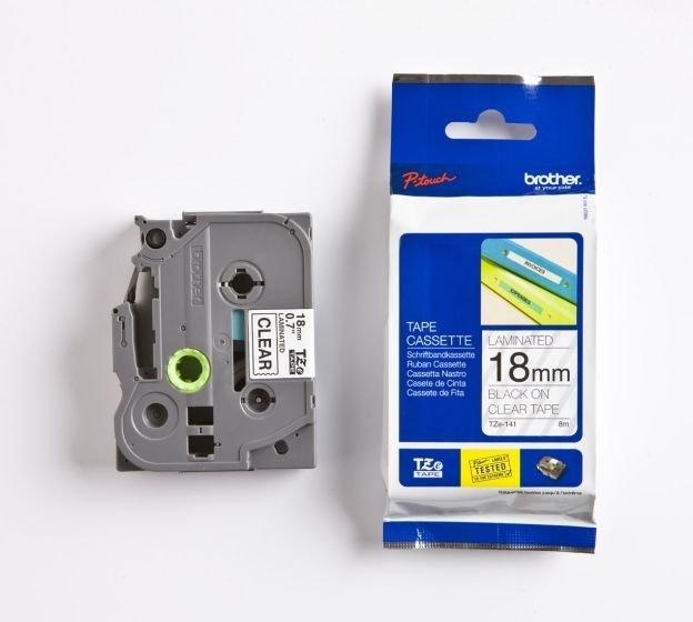Brother 18mm Laminated Label Tape Black On Clear (18TZ141)