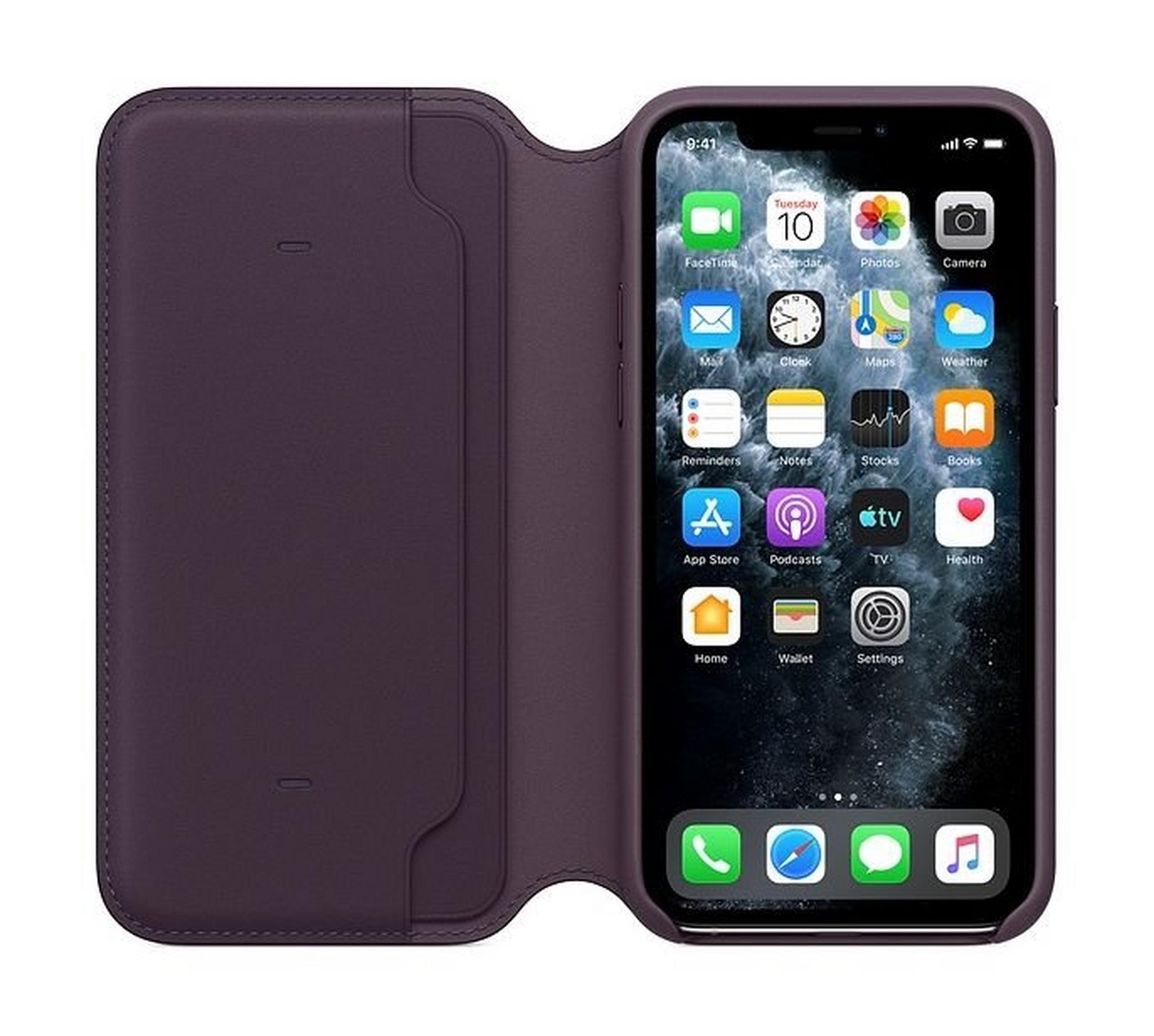 Apple iPhone 11 Pro Leather Folio Case - Aubergine