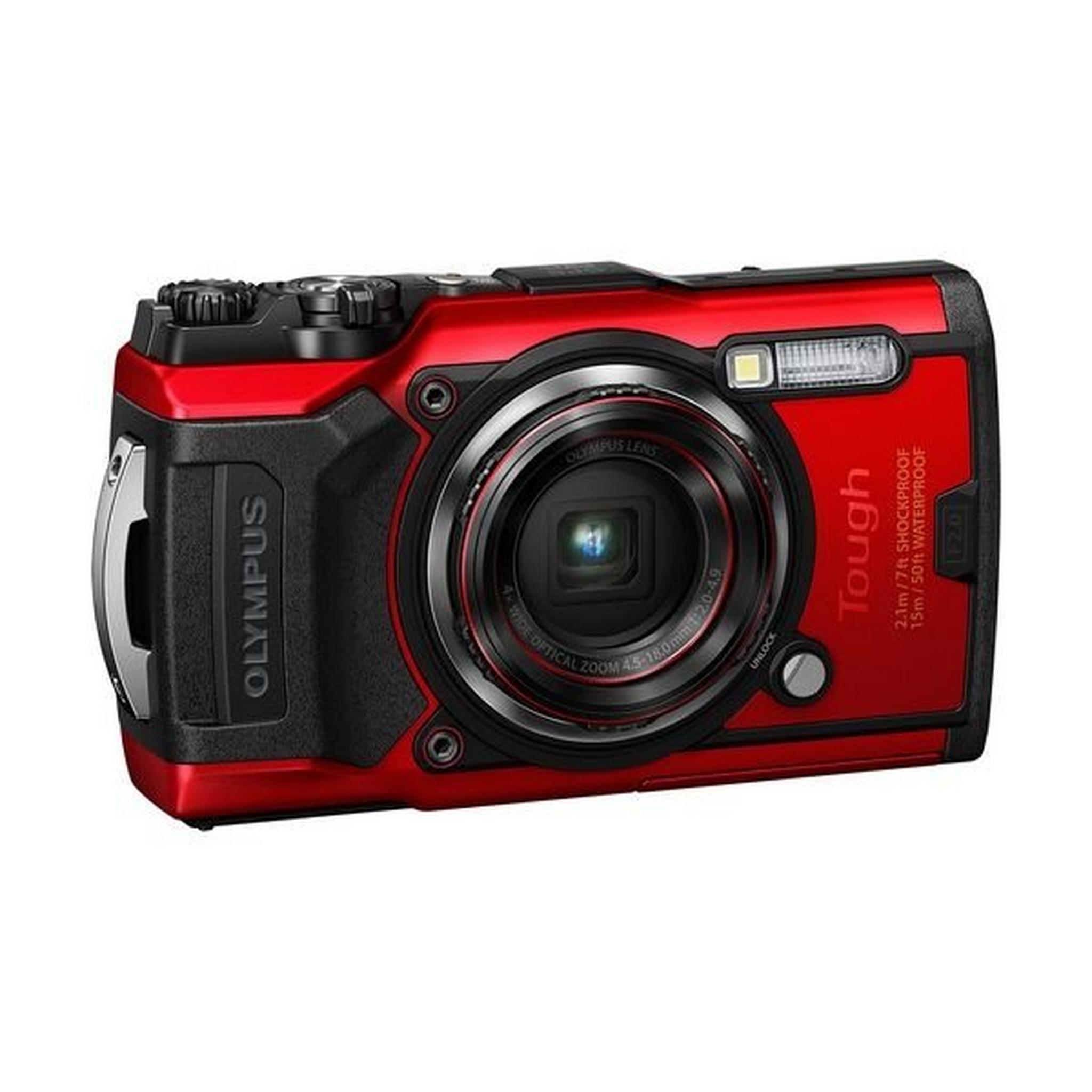 كاميرا رقمية بدقة 12 ميجابكسل من أوليمبوس توغ TG-6 – أحمر