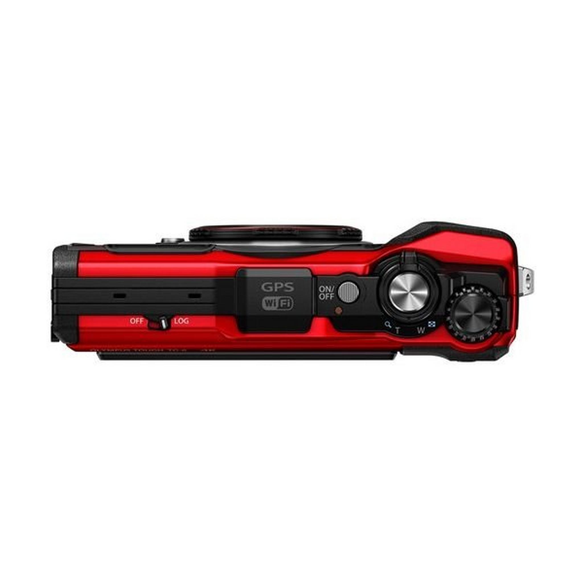 كاميرا رقمية بدقة 12 ميجابكسل من أوليمبوس توغ TG-6 – أحمر