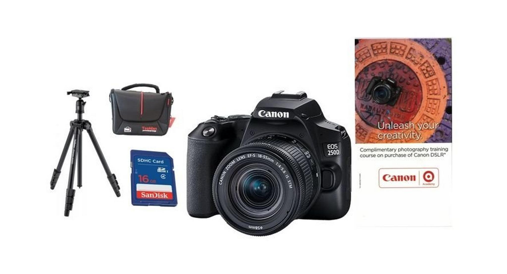 Canon EOS 250D 18-55mm DC III Digital Camera + Training Voucher + Memory Card + Bag + Tripod