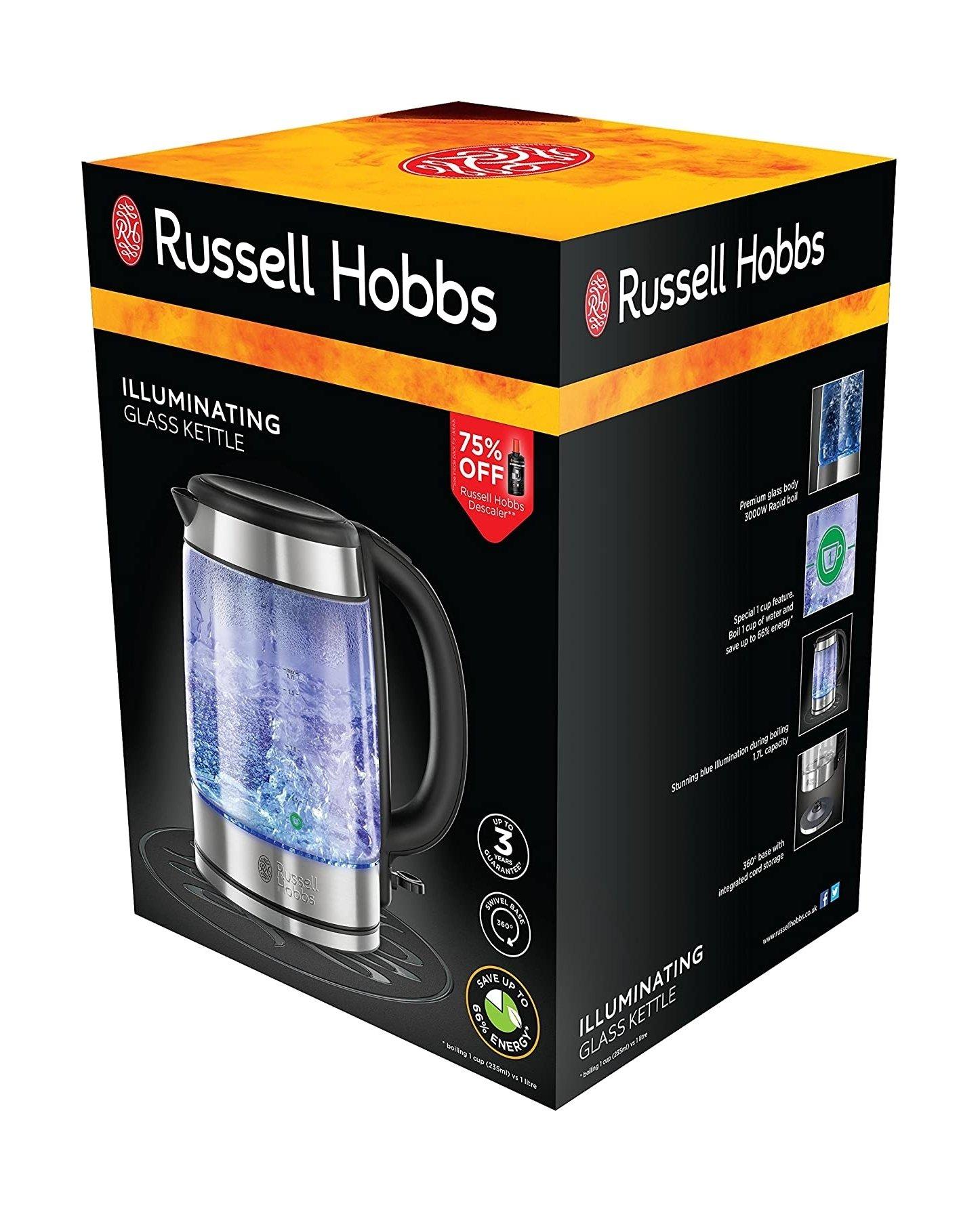 Russell Hobbs 1.7 Litre 3000W Illuminating Glass Kettle 21600 Price