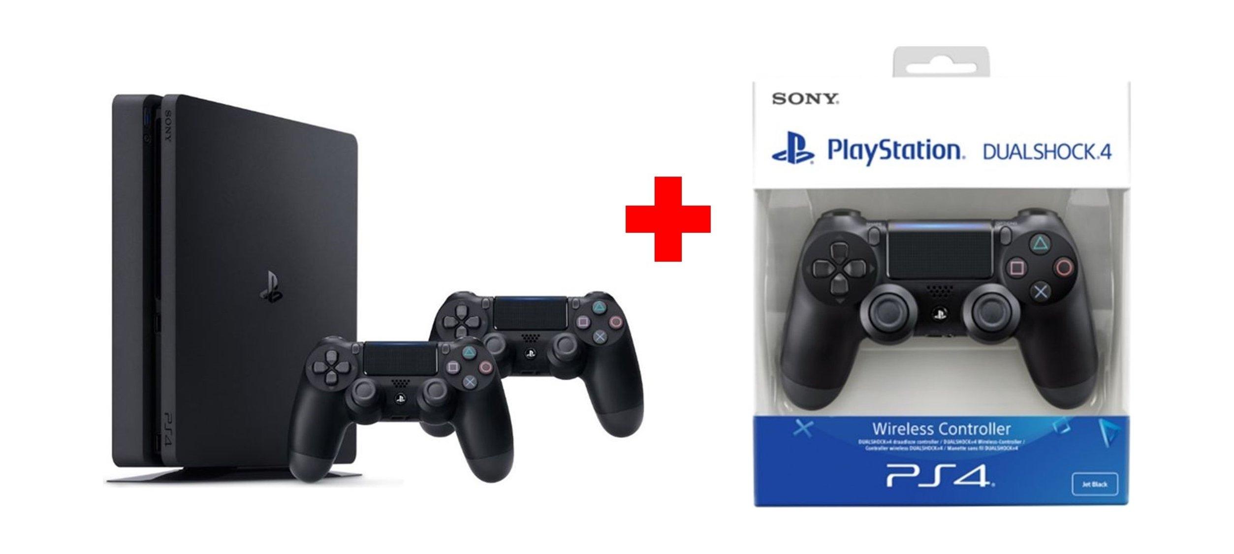 Sony Playstation 4 Slim 1TB Console + 2 Controllers + Sony PlayStation 4 DualShock 4 Controller - Black