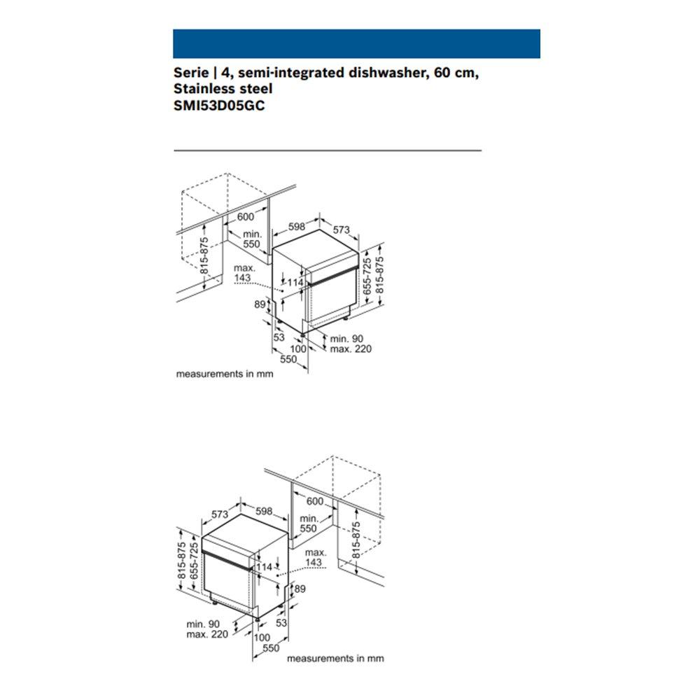 غسالة الصحون بوش المدمجة ٦٠ سم، 5 برامج، SMI53D05GC - ستانلس ستيل