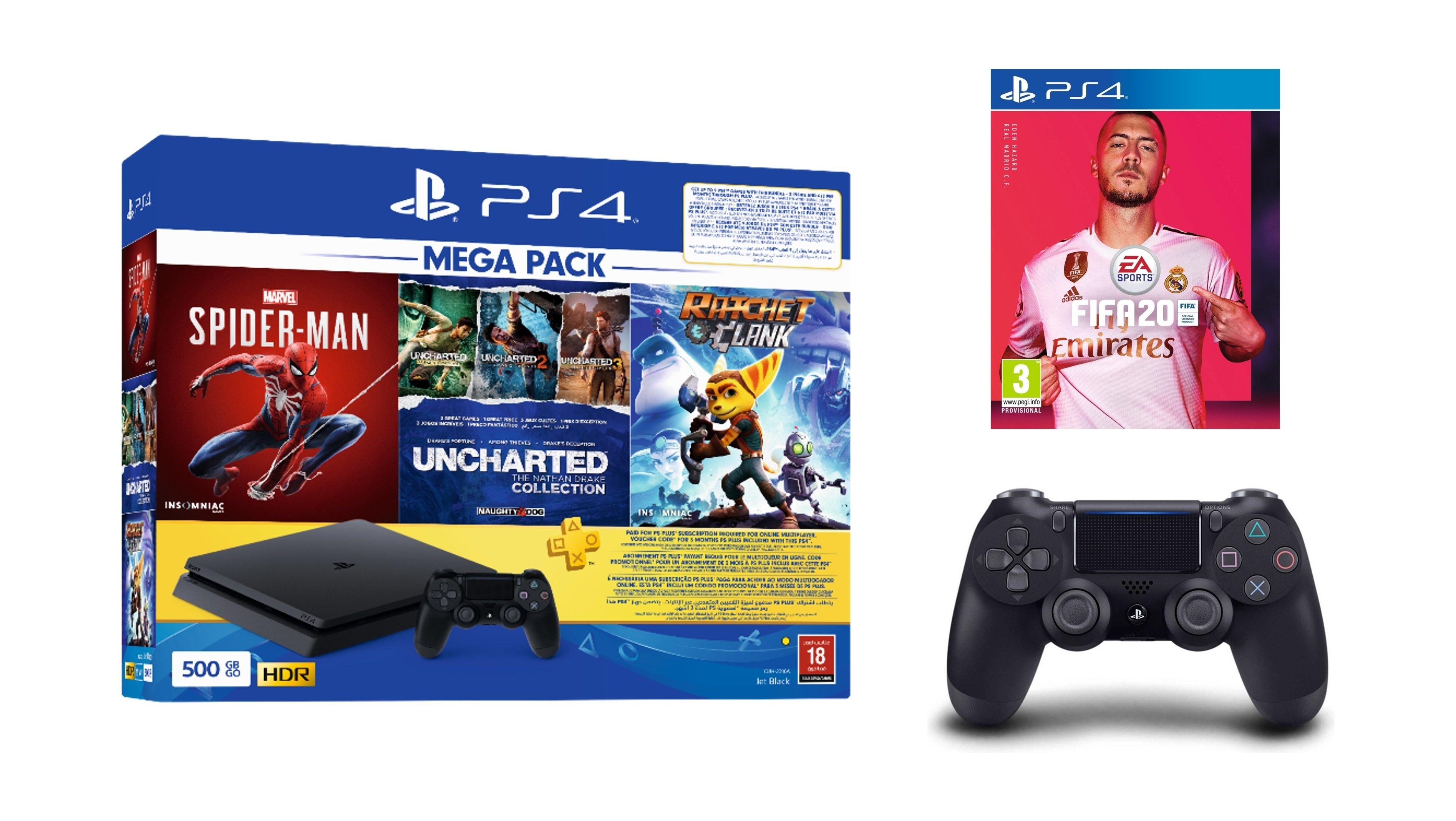 PlayStation 4 500GB + 5 Game’s Mega Bundle + Sony PlayStation 4 DualShock 4 Controller - Black + FIFA 20 Standard Edition - PlayStation 4 Game