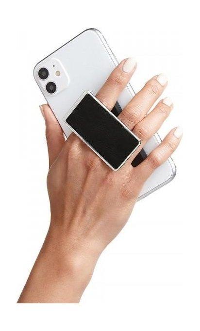 حامل يدوي بالجلد للهاتف الذكي من هاندل ستيك – أسود\كروم