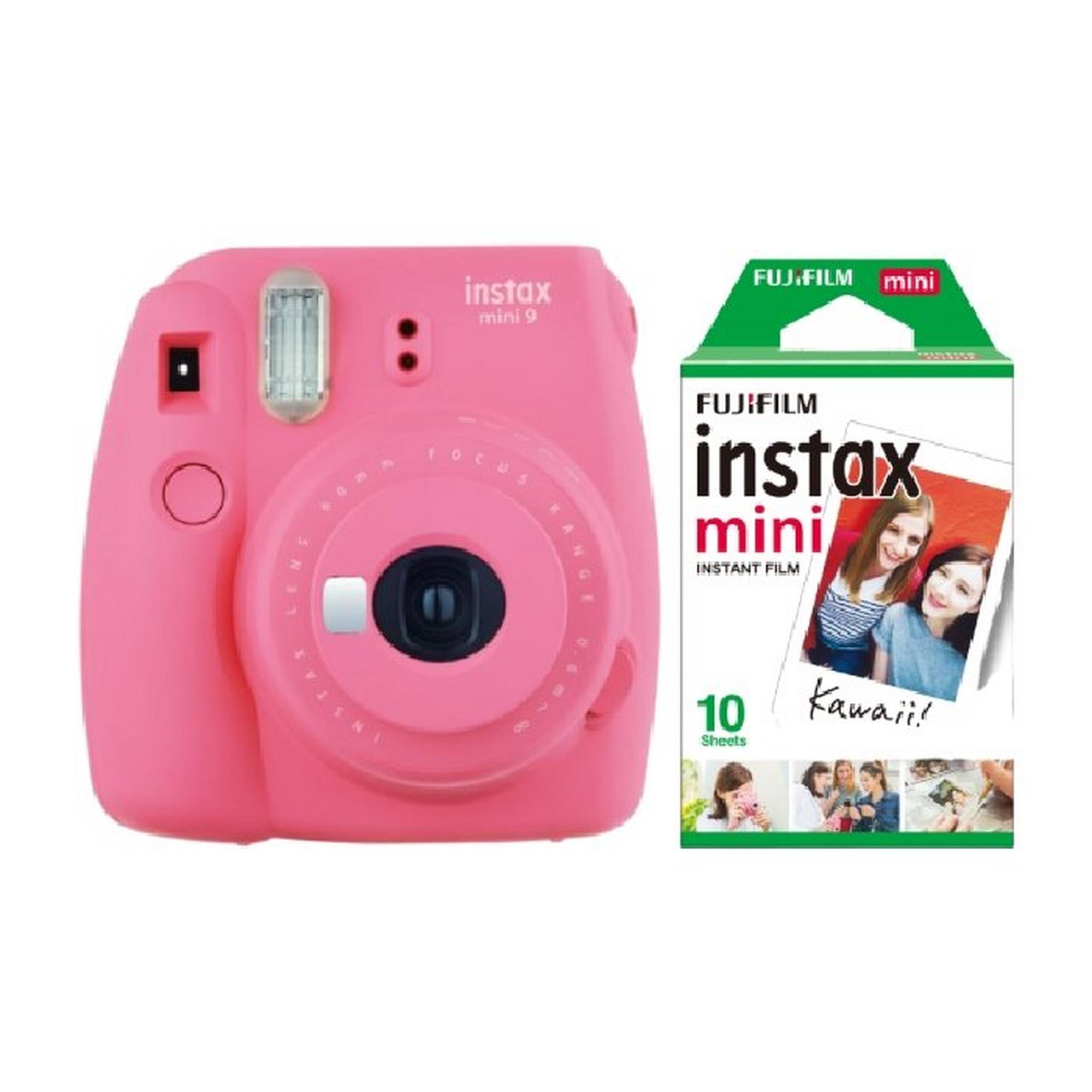 Fujifilm Instax Mini Instant Color Film 10 Sheets + Fujifilm Instax Mini 9 Instant Film Camera - Flamingo Pink