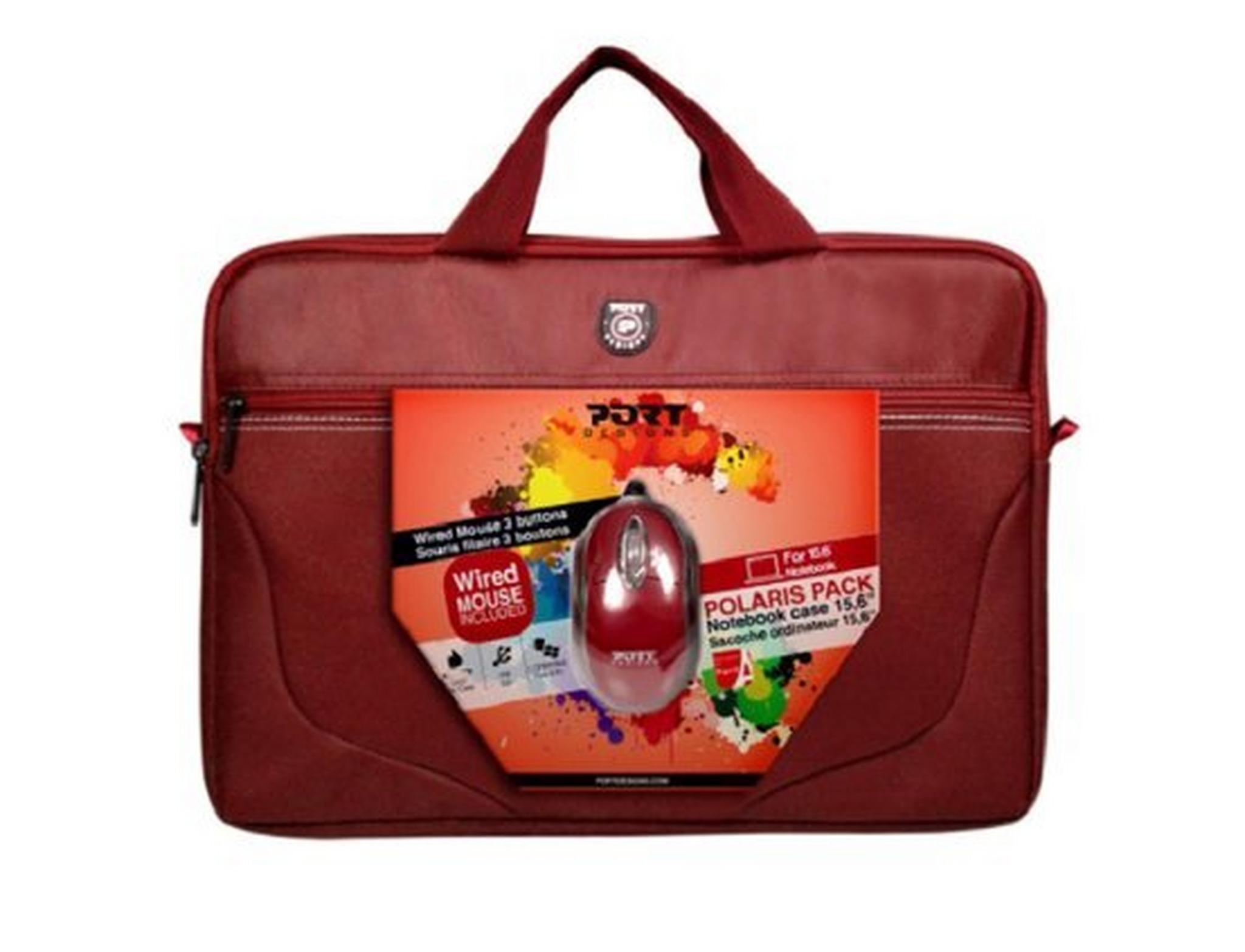 حقيبة اللابتوب بورت بولاريس مقاس 15 بوصة مع ماوس - أحمر