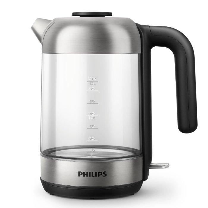 Philips glass kettle, 2200w, 1. 7 liters, hd9339/81 - silver/black