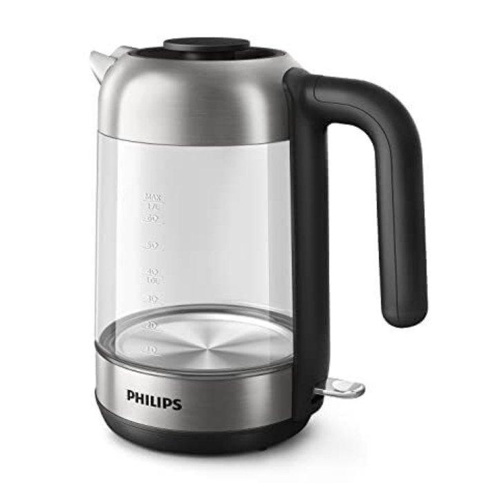 غلاية ماء كهربائية زجاجية من فيليبس، بسعة 1.7 لتر، قدرة 2200 واط، HD9339/81 - فضي/أسود
