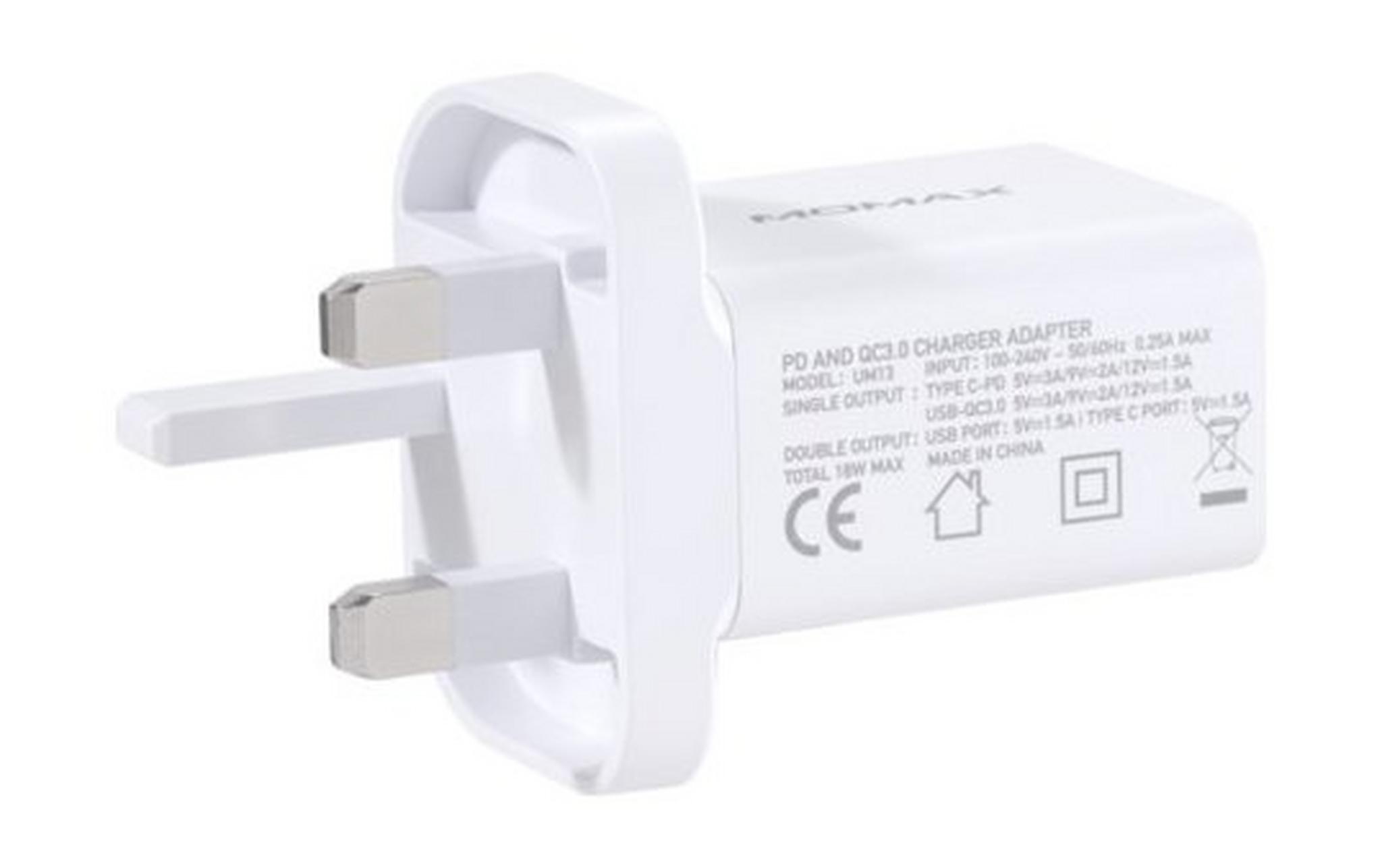 Momax One Plug 2 Ports PD + QC 3.0 USB Fast Charger (UM13UKW) - White