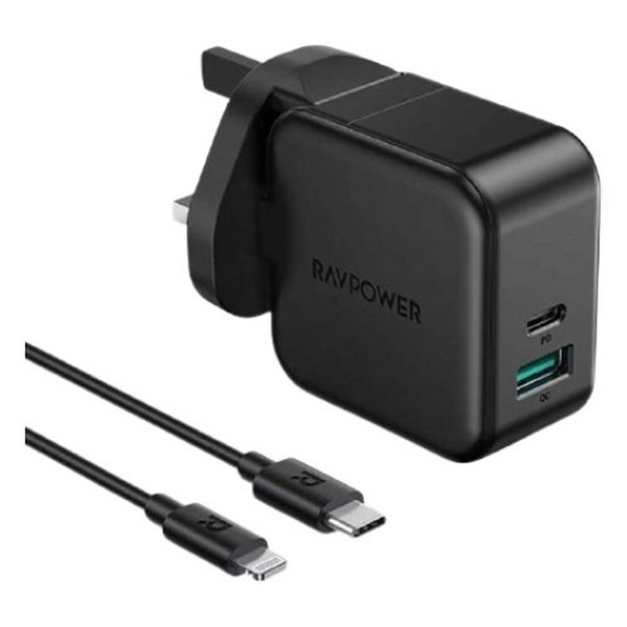 RAVPower PD 18w Charger + 1m USB Cable Combo (RP-PC109) - Black