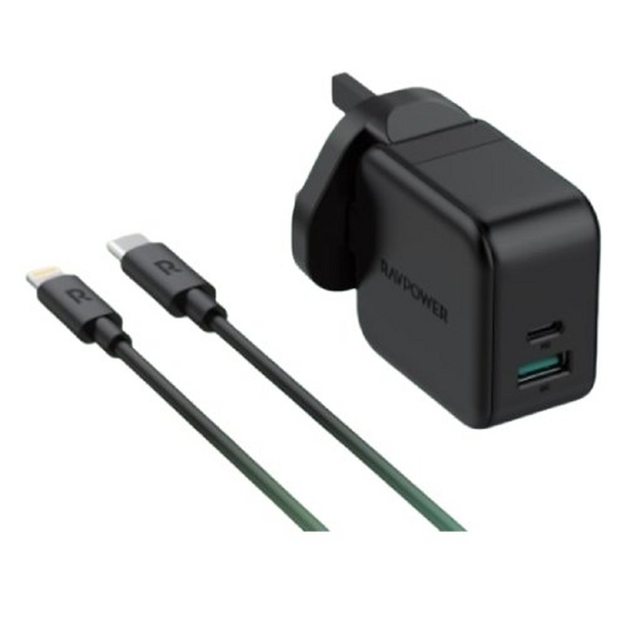 RAVPower PD 18w Charger + 1m USB Cable Combo (RP-PC109) - Black