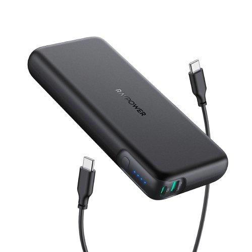 شاحن بايونير محمول سعة 20000 مللي أمبير، قوة 60 واط بمنفذين من راف باور - أسود