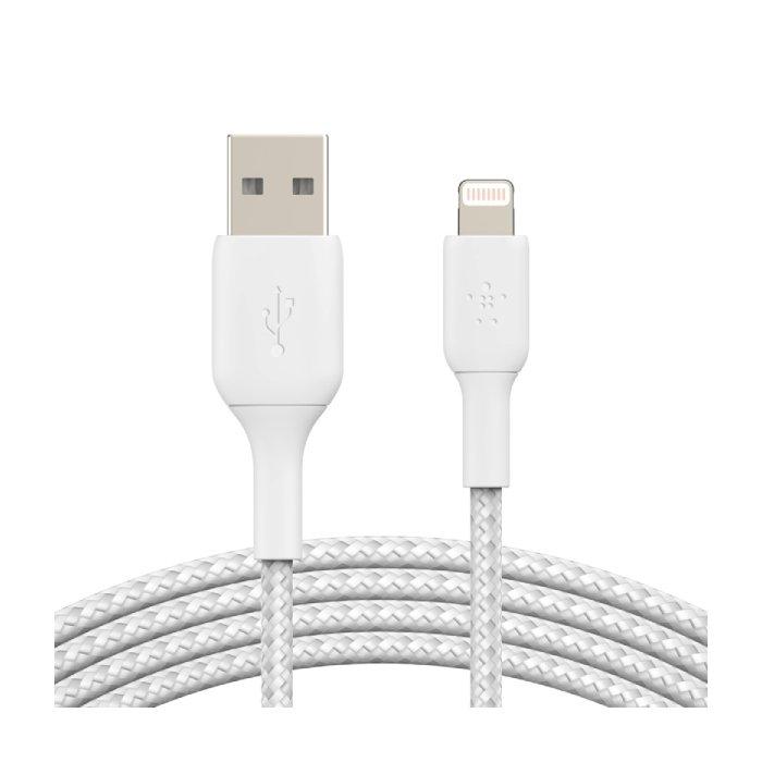 Buy Belkin braided lightning to usb-a 1m cable - white in Kuwait