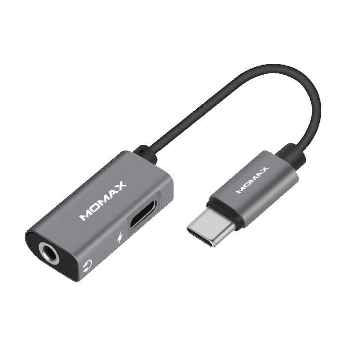 MOMAX OneLink Type-C to 3.5mm Audio + Power Adapter – Black