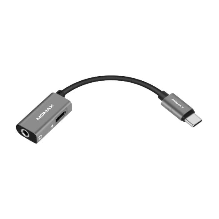 MOMAX OneLink Type-C to 3.5mm Audio + Power Adapter – Black