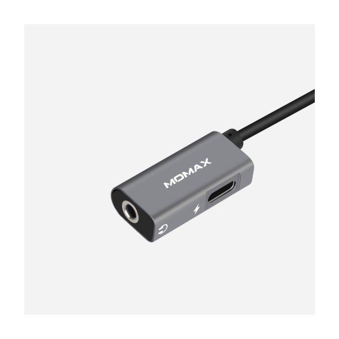 MOMAX OneLink Type-C to 3.5mm Audio + Power Adapter – Black