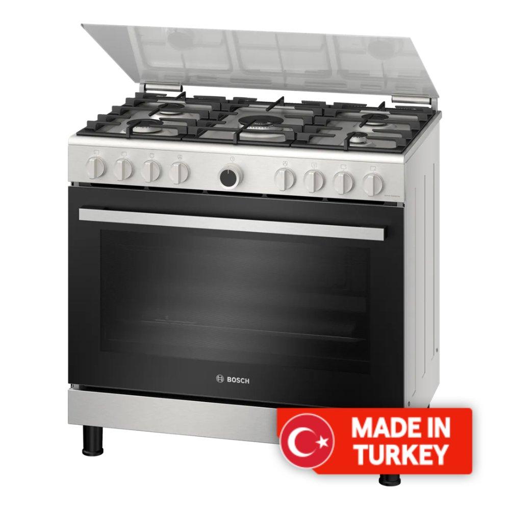 Buy Bosch 5 burner gas cooker - 90x60 cm - stainless steel (hgv1d0v50m) in Kuwait