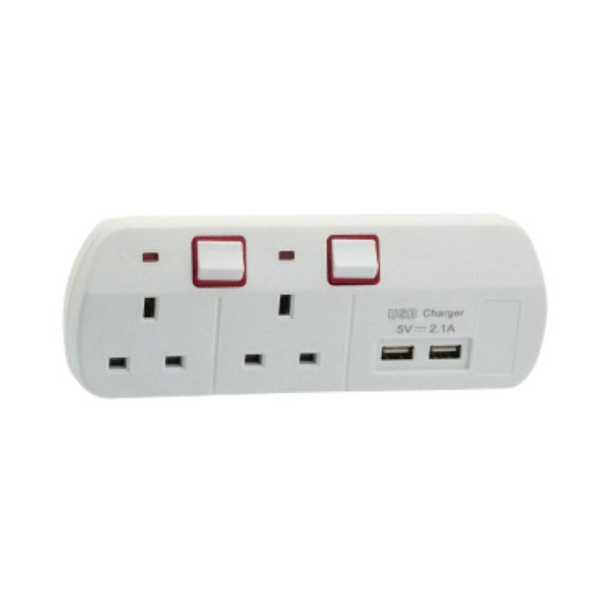 Datazone 2 way output with 2 USB ports home charger - 2m