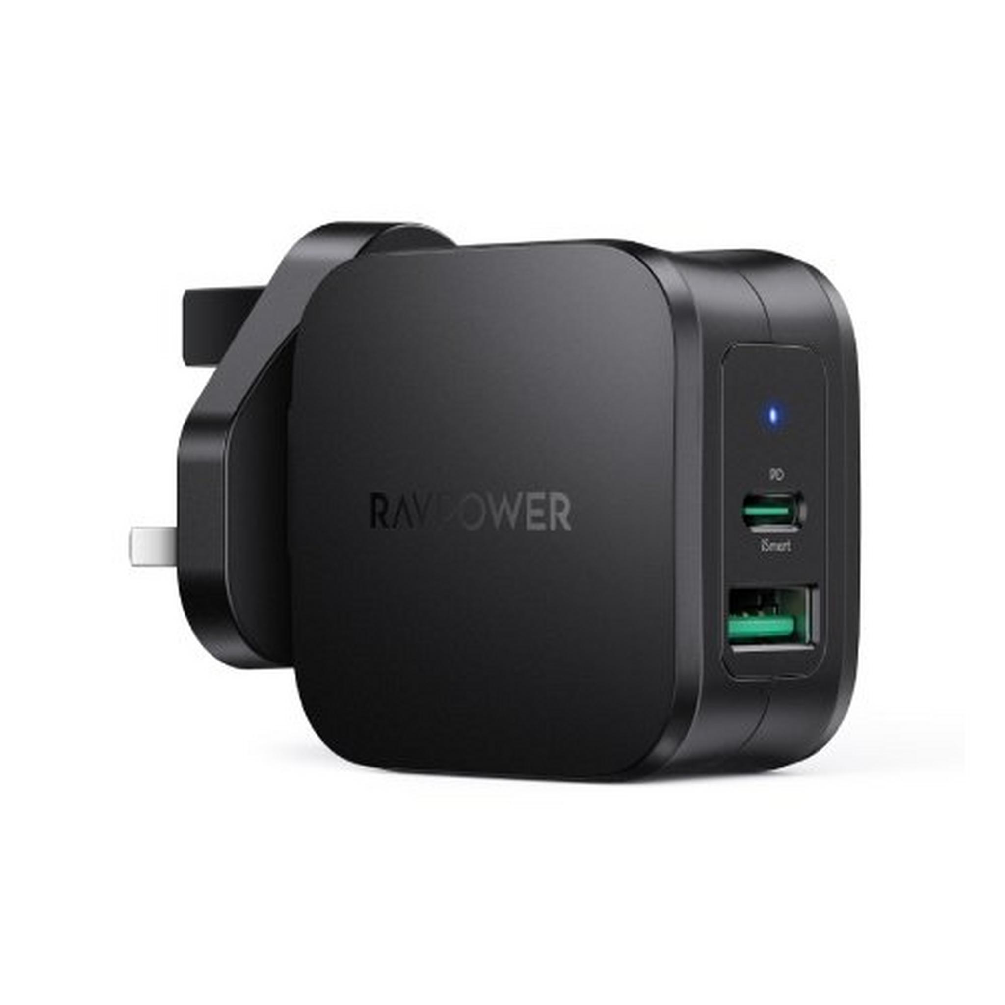 RAVPower PD Pioneer 30W 2-Port Wall Charger UK (RP-PC144) - Black