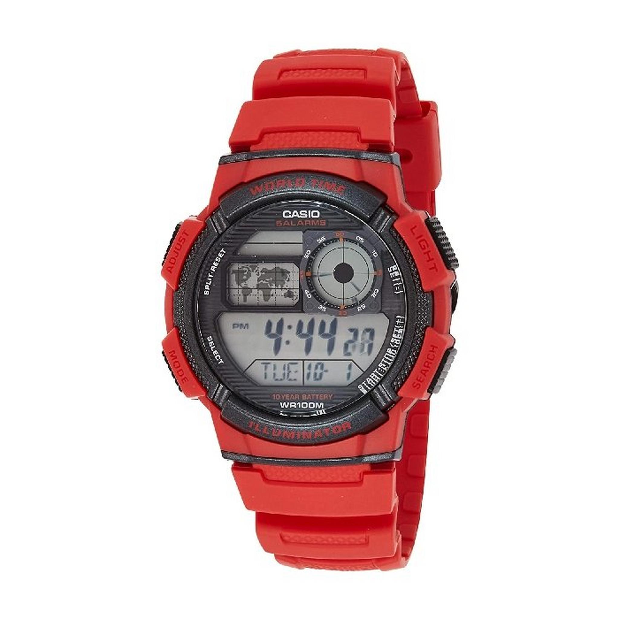Casio Digital Gents Watch 44mm GRO with Resin Strap (AE-1000W-4BVDF) - Red